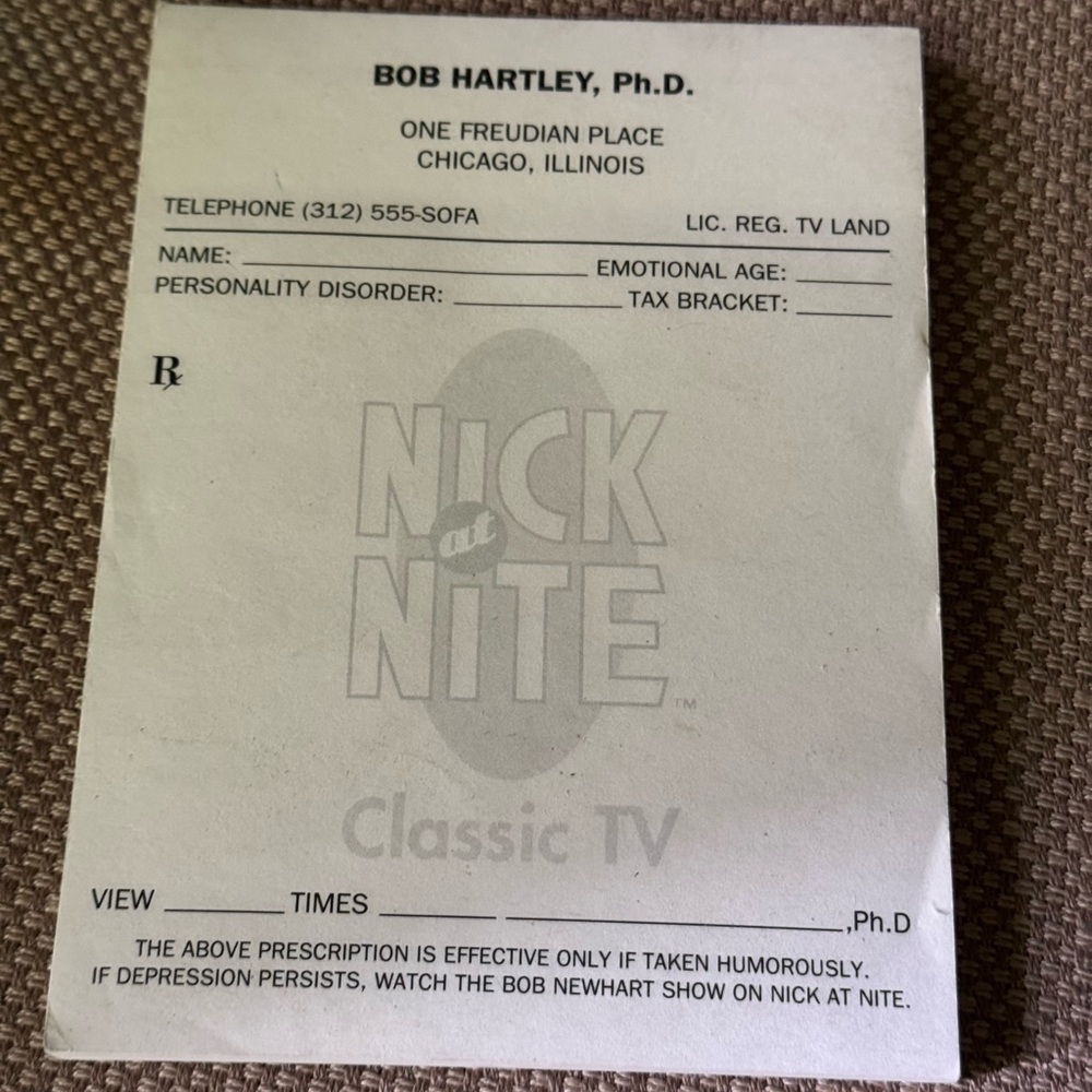 Nick at Nite Classic TV Prescription Pad